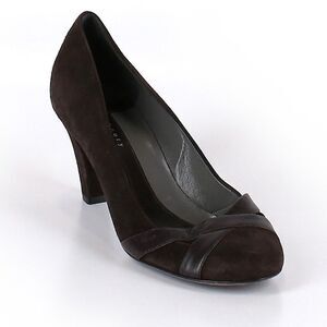 THEORY Suede Leather Heels Pumps Retro Pinup Round Toe Dark Brown Size 38.5 8.5